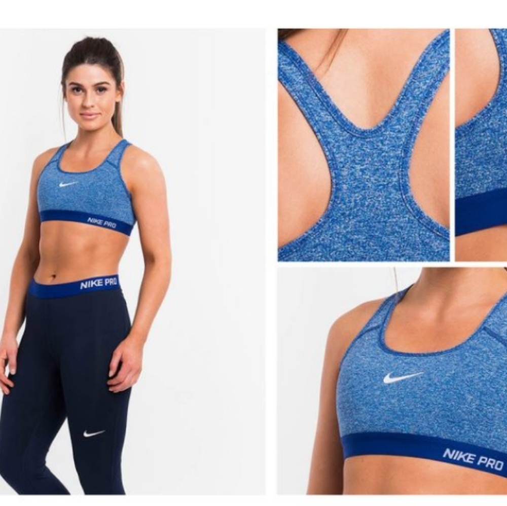 NIke Pro‎ Dri-Fit Athletic Sports Bra Size M Pony Blue Spacedye Padded Racerback